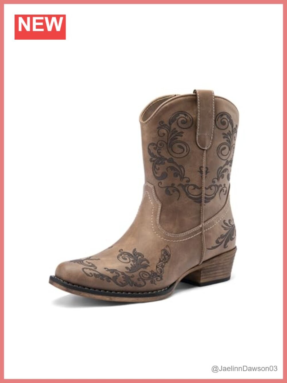 Faux Leather Western Ankle Boots Square Toe Side Zipper